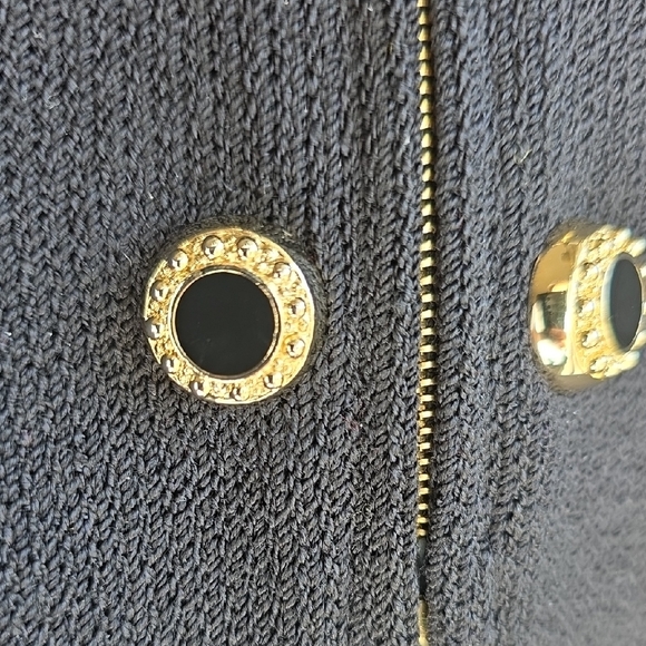 St. John Elegant Black Zip Military Cardigan Coat with Gold  Size 12 - Picture 3 of 16